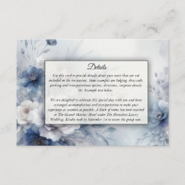 Tarjeta De Recepción Flores azules suaves y Boda húmedo de lavanda