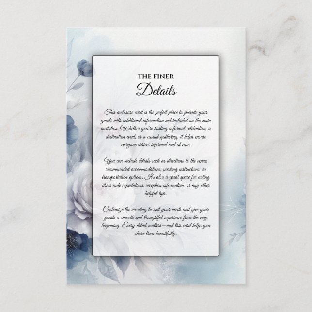 Tarjeta De Recepción Flores azules suaves y Boda húmedo de lavanda (Anverso)