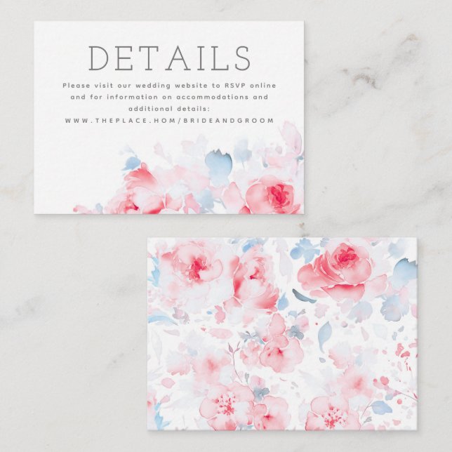 Tarjeta De Recepción Flores azules turbias elegantes pequeños detalles (Anverso / Reverso)