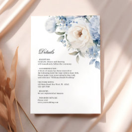 Tarjeta De Recepción Flores azules y blancas | Detalles del Boda botáni