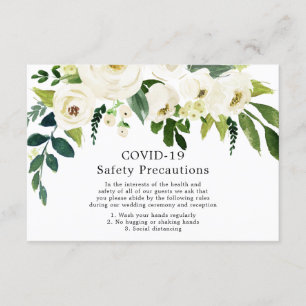 Tarjeta De Recepción Flores Blancas Boda Elegante Seguridad COVID-19