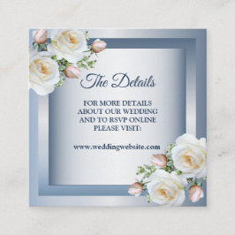 Tarjeta De Recepción Flores Blancas Detalle Azul Gris Elegante
