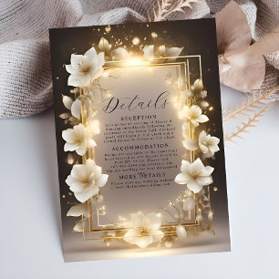 Tarjeta De Recepción Flores blancas elegantes con detalles de luces