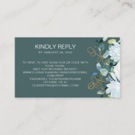 Tarjeta De Recepción Flores blancas Eucalyptus Código QR verde azulado 