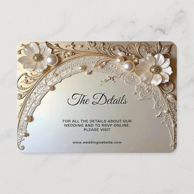 Tarjeta De Recepción Flores Blancas Modernas Detalle Perlas (Anverso)