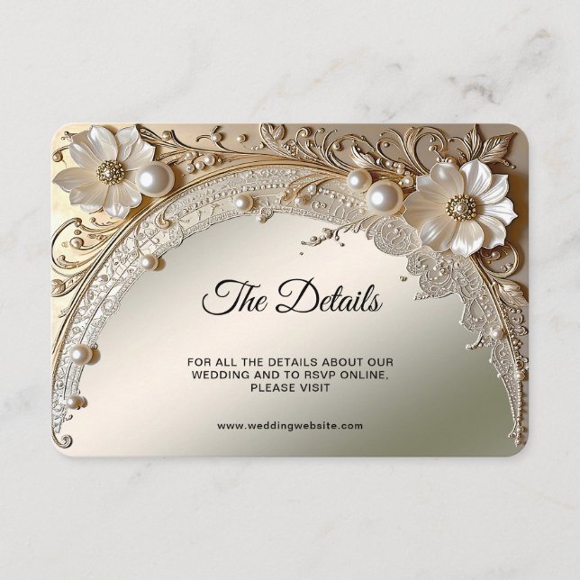 Tarjeta De Recepción Flores Blancas Modernas Detalle Perlas (Anverso)