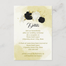 Tarjeta De Recepción flores blancas negras hojas de oro