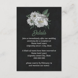 Tarjeta De Recepción flores blancas románticas verde negro