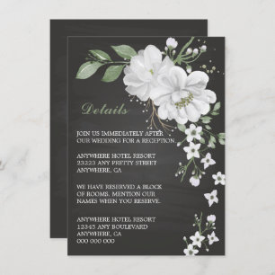 Tarjeta De Recepción flores blancas vegetación detalles negros coche ce