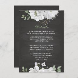 Tarjeta De Recepción flores blancas verdes detalles negros