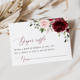 Tarjeta De Recepción Flores Borgoña, Flores Rosadas, Rifa de Pañales