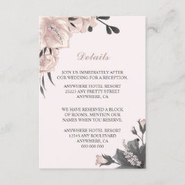 Tarjeta De Recepción Flores, bucles y pétalos rosados polvorientos