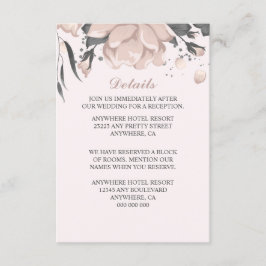 Tarjeta De Recepción Flores, bucles y pétalos rosados polvorientos