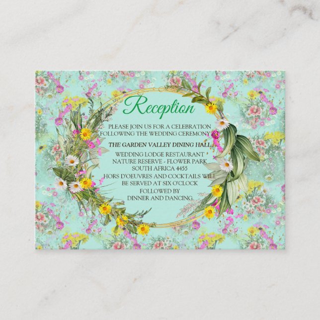 Tarjeta De Recepción Flores clásicas Retro Meadow (Anverso)