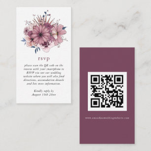 Tarjeta De Recepción Flores color de agua rosadas QR Boda de código RSV
