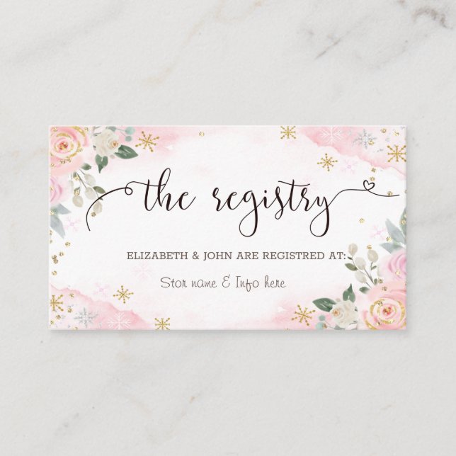 Tarjeta De Recepción Flores de acuarela chic copos de nieve (Anverso)