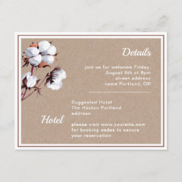 Tarjeta De Recepción Flores de algodón blanco Detalles del boda moderno
