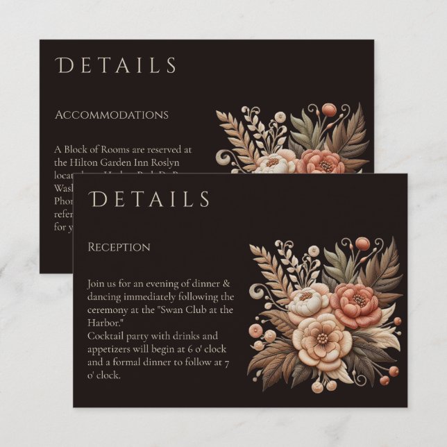 Tarjeta De Recepción Flores de Boda Country Western (Anverso / Reverso)