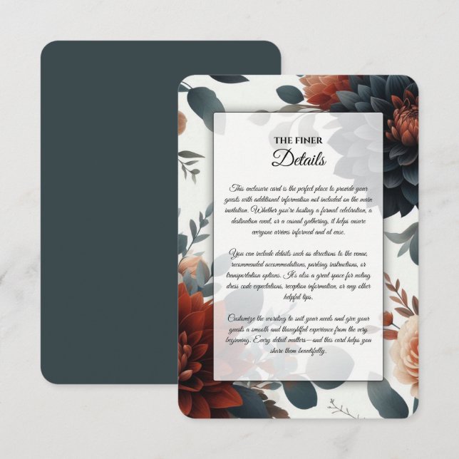 Tarjeta De Recepción Flores de Boda Rústicas y Melancólicas de Otoño (Anverso / Reverso)