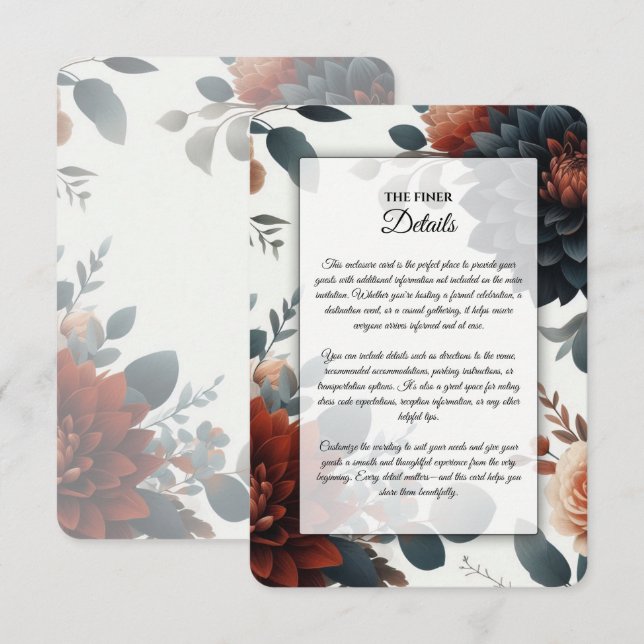 Tarjeta De Recepción Flores de Boda Rústicas y Melancólicas de Otoño (Anverso / Reverso)