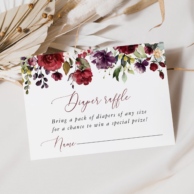 Tarjeta De Recepción Flores de Borgoña, flores rosas, pañales (Subido por el creador)