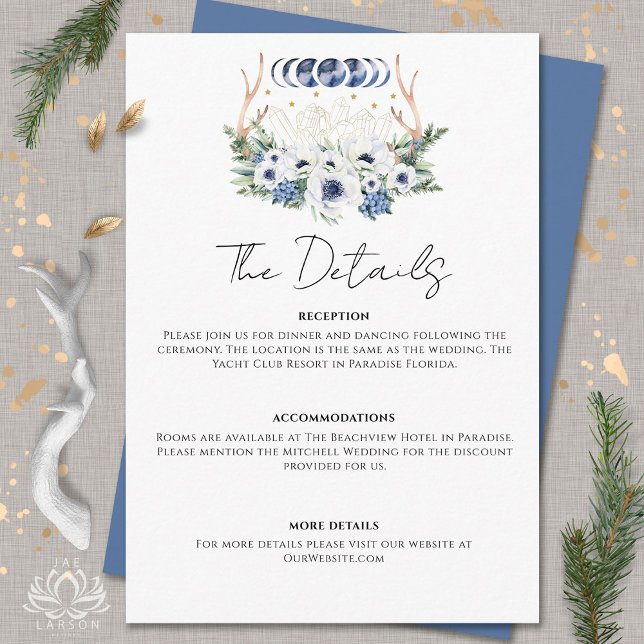 Tarjeta De Recepción Flores de cristales lunares Boho Boda metafísico (Subido por el creador)