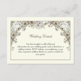 Tarjeta De Recepción Flores de dibujo boda romántico de marfil