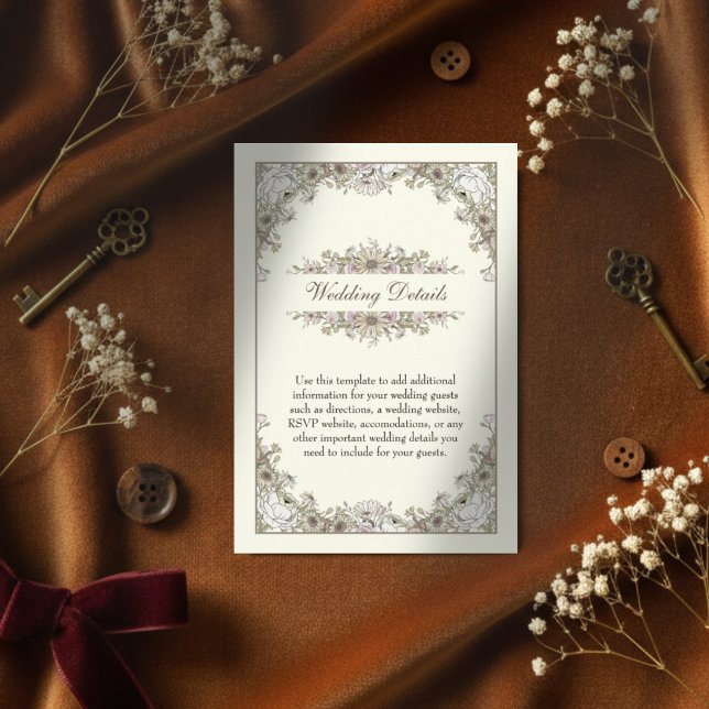 Tarjeta De Recepción Flores de dibujo boda romántico de marfil (Subido por el creador)