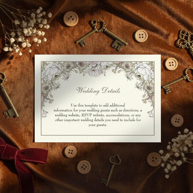 Tarjeta De Recepción Flores de dibujo boda romántico de marfil (Subido por el creador)