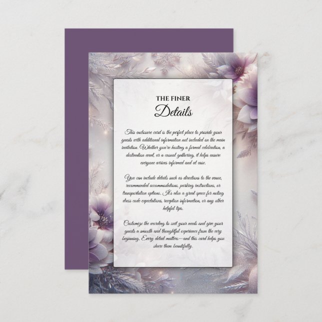 Tarjeta De Recepción Flores de invierno plateadas y blandas (Anverso / Reverso)