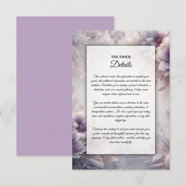 Tarjeta De Recepción Flores de invierno plateadas y blandas (Anverso / Reverso)