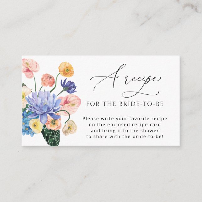 Tarjeta De Recepción Flores De Jardín, Por Favor Trae Una Receta (Anverso)