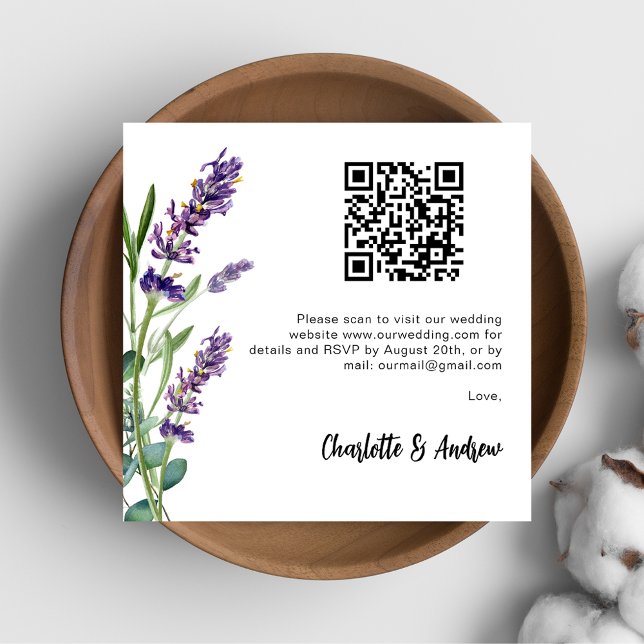 Tarjeta De Recepción Flores de lavanda Boda de código QR RSVP (Subido por el creador)