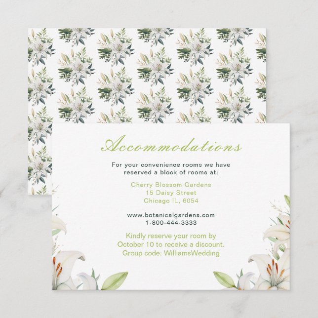 Tarjeta De Recepción Flores de lirio blanco boda (Anverso / Reverso)