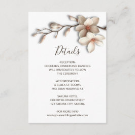 Tarjeta De Recepción Flores de magnolia 3D con detalles blancos