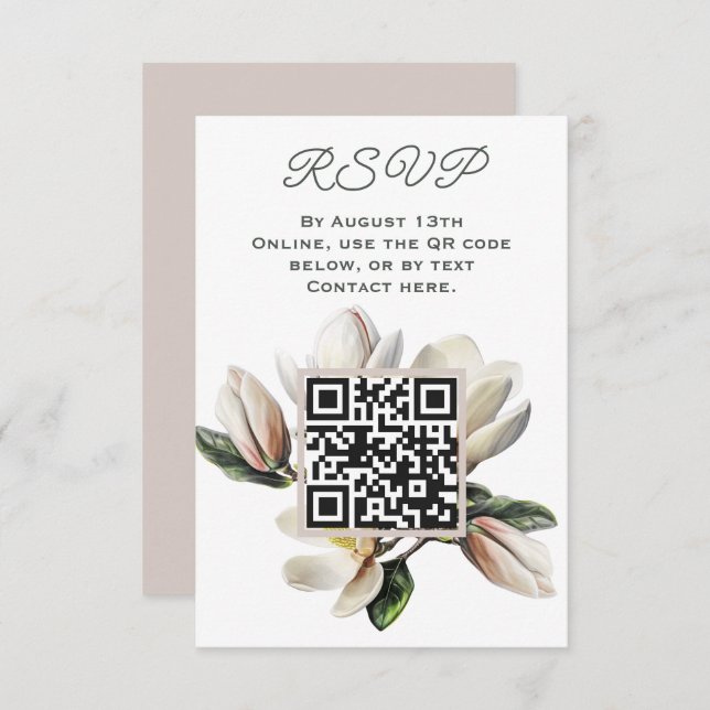 Tarjeta De Recepción Flores de Magnolia RSVP Código QR (Anverso / Reverso)