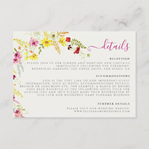 Tarjeta De Recepción Flores de orquídeas violetas rosadas salvajes Boda