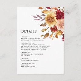 Tarjeta De Recepción Flores de otoño | Detalles del Boda botánico