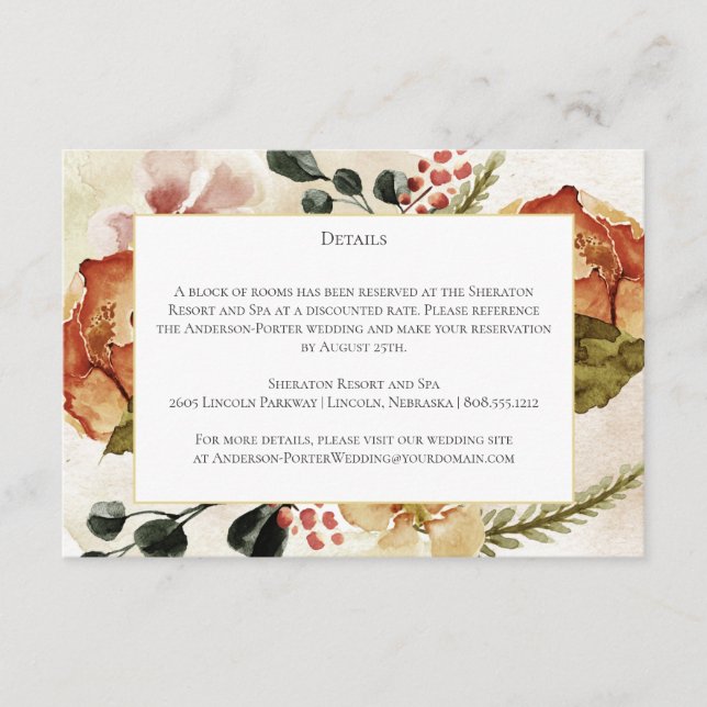 Tarjeta De Recepción Flores de otoño rústicas Detalle de acuarela Lavad (Anverso)