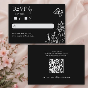 Tarjeta De Recepción Flores de pradera Boda blanca y negra RSVP