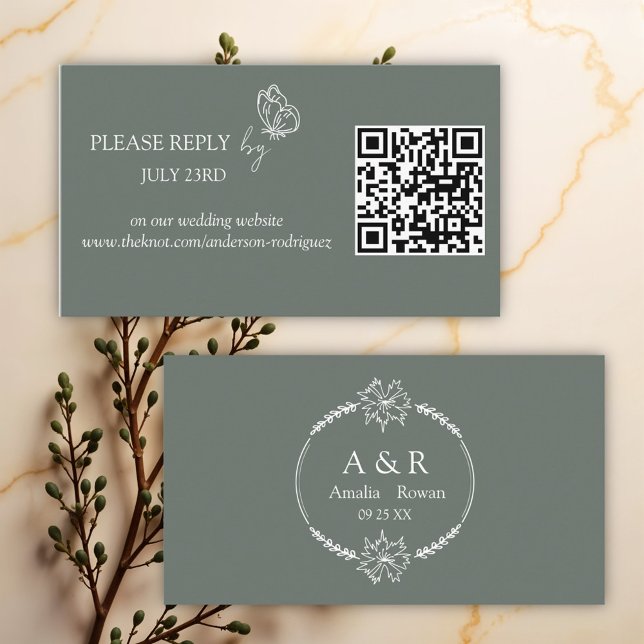 Tarjeta De Recepción Flores de pradera Sirocco Verde QR RSVP (Subido por el creador)