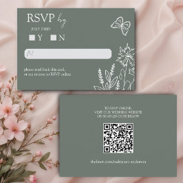 Tarjeta De Recepción Flores de prado Boda Verde Sirocco RSVP