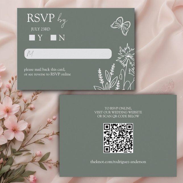 Tarjeta De Recepción Flores de prado Boda Verde Sirocco RSVP (Subido por el creador)