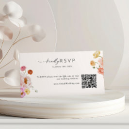 Tarjeta De Recepción Flores de primavera coloridas Código QR Boda RSVP