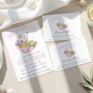 Tarjeta De Recepción Flores de primavera coloridas y sorteo de pañales 