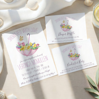 Tarjeta De Recepción Flores de primavera coloridas y sorteo de pañales