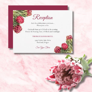 Tarjeta De Recepción Flores de Protea Rey Tropicales Boda Verde Sage