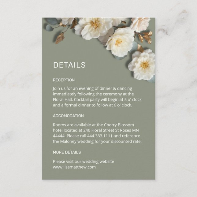 Tarjeta De Recepción Flores de rosas blancas 3D (Anverso)