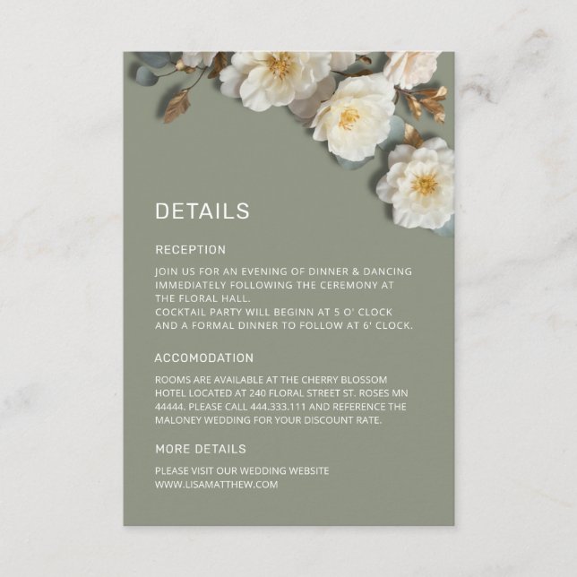 Tarjeta De Recepción Flores de rosas blancas 3D (Anverso)