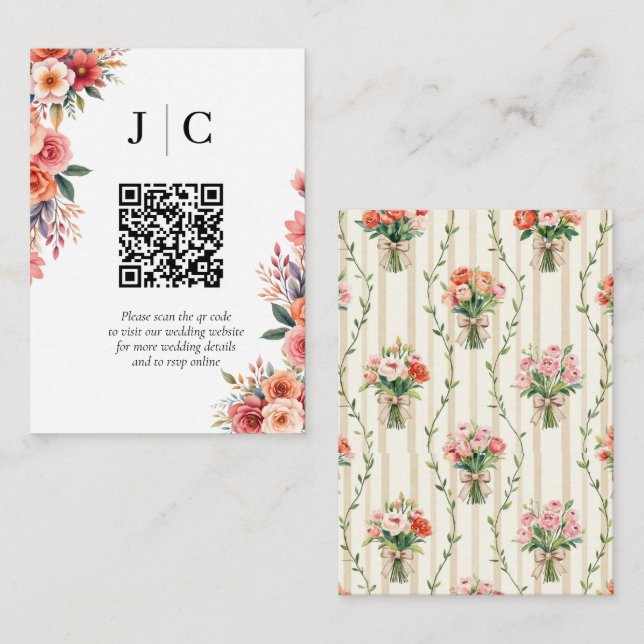 Tarjeta De Recepción Flores de Terracota Enclosure de Código QR Minimal (Anverso / Reverso)